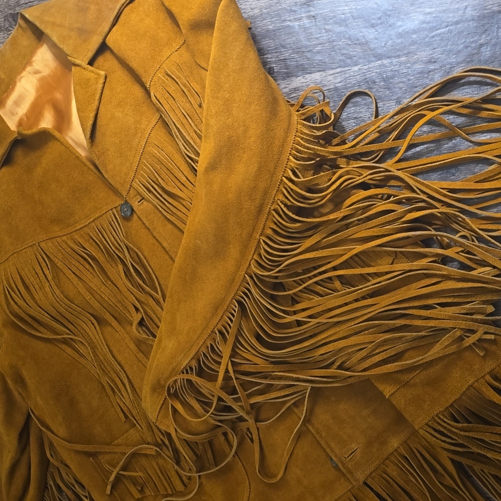VINTAGE Men’s Fringe Suede Jacket - Burnt Orange Brown Sz‎ L / XL - Picture 2 of 14